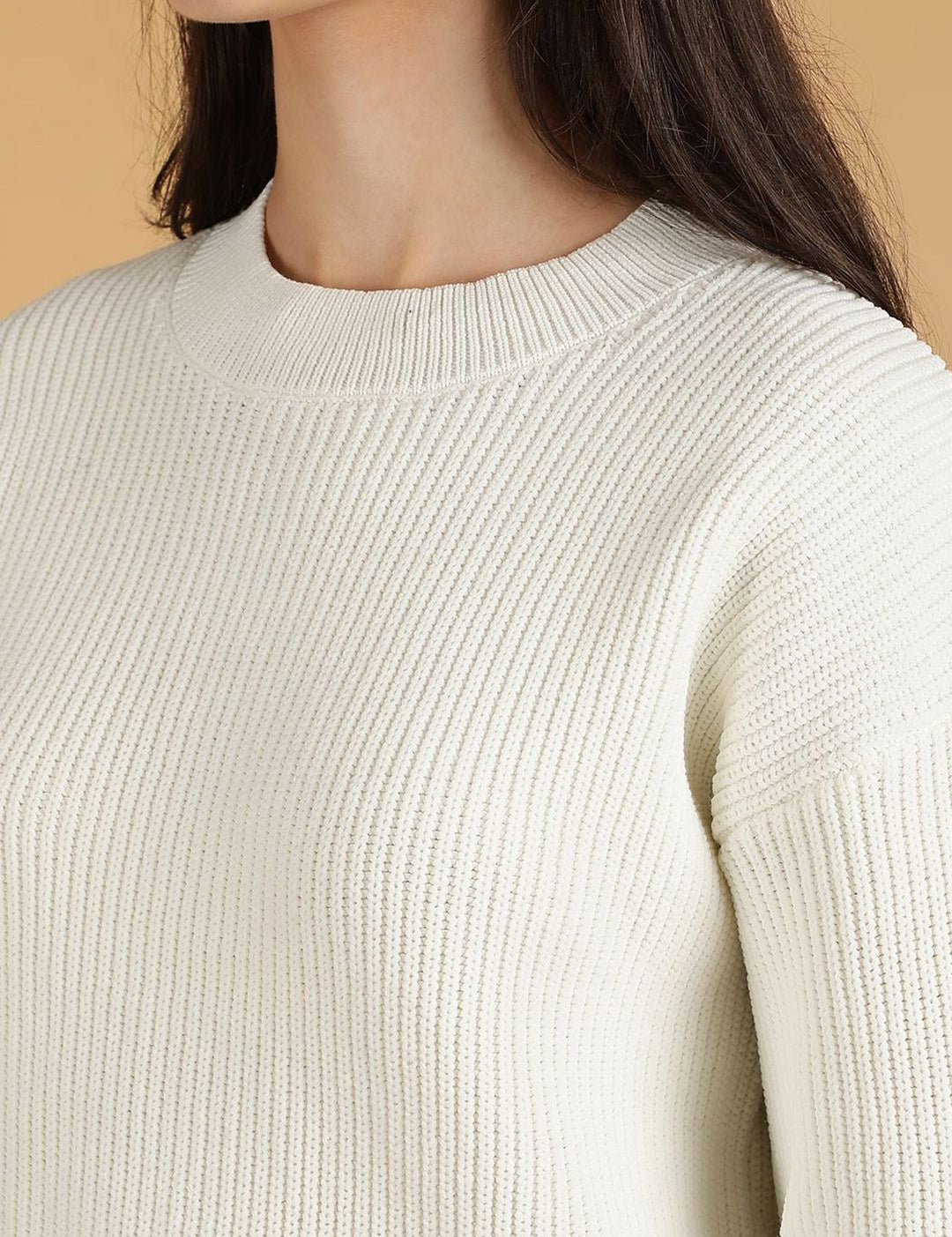 Kotty Women Cable Knit Cotton Ribbed Pullover