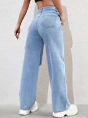 Kotty Women Straight Fit High-Rise Slash Knee Stretchable Jeans