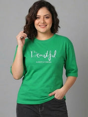 Kotty Women Typography Printed Three-Quarter Sleeves T-shirt