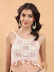 Kotty Embellished Print Cotton Crop Top