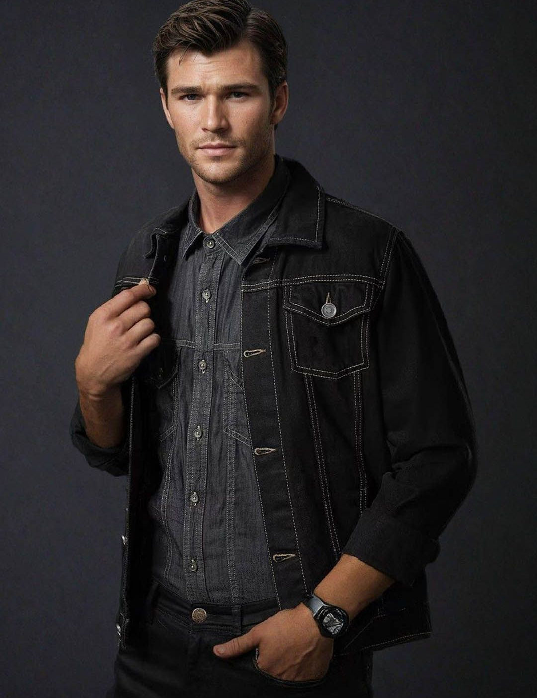 Kotty Men Solid Denim Jacket