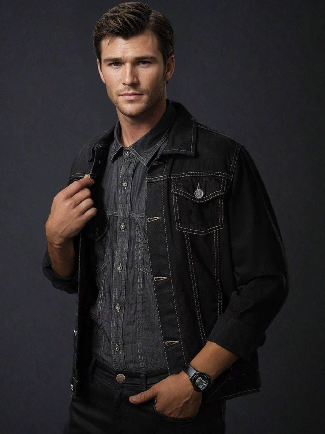 Kotty Men Solid Denim Jacket