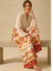 Multicoloured Wide Leg High-Rise Trousers for Women | Kotty
