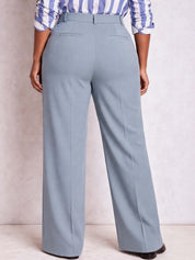 Blue Wide Leg High-Rise Pants for Women – Classic Solid Design | Kotty