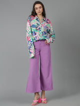 Kotty Women Spread Collar Floral Printed Cotton Oversized Casual Shirt