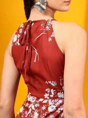 Kotty Print Halter Neck Crepe A-Line Midi Dress