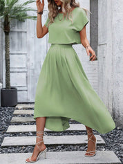 Kotty Women Boat Neck Green Dress Set