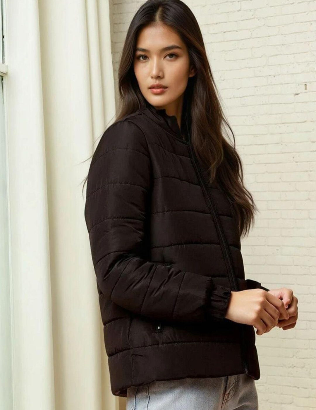 Kotty Women Stand Collar Solid Lightweight Puffer Jacket