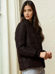 Kotty Women Stand Collar Solid Lightweight Puffer Jacket