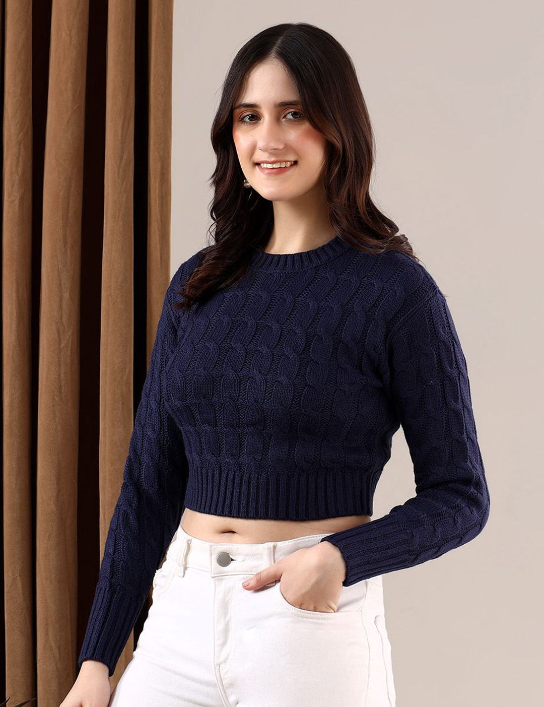 Kotty Women Cable Knit Crop Pullover