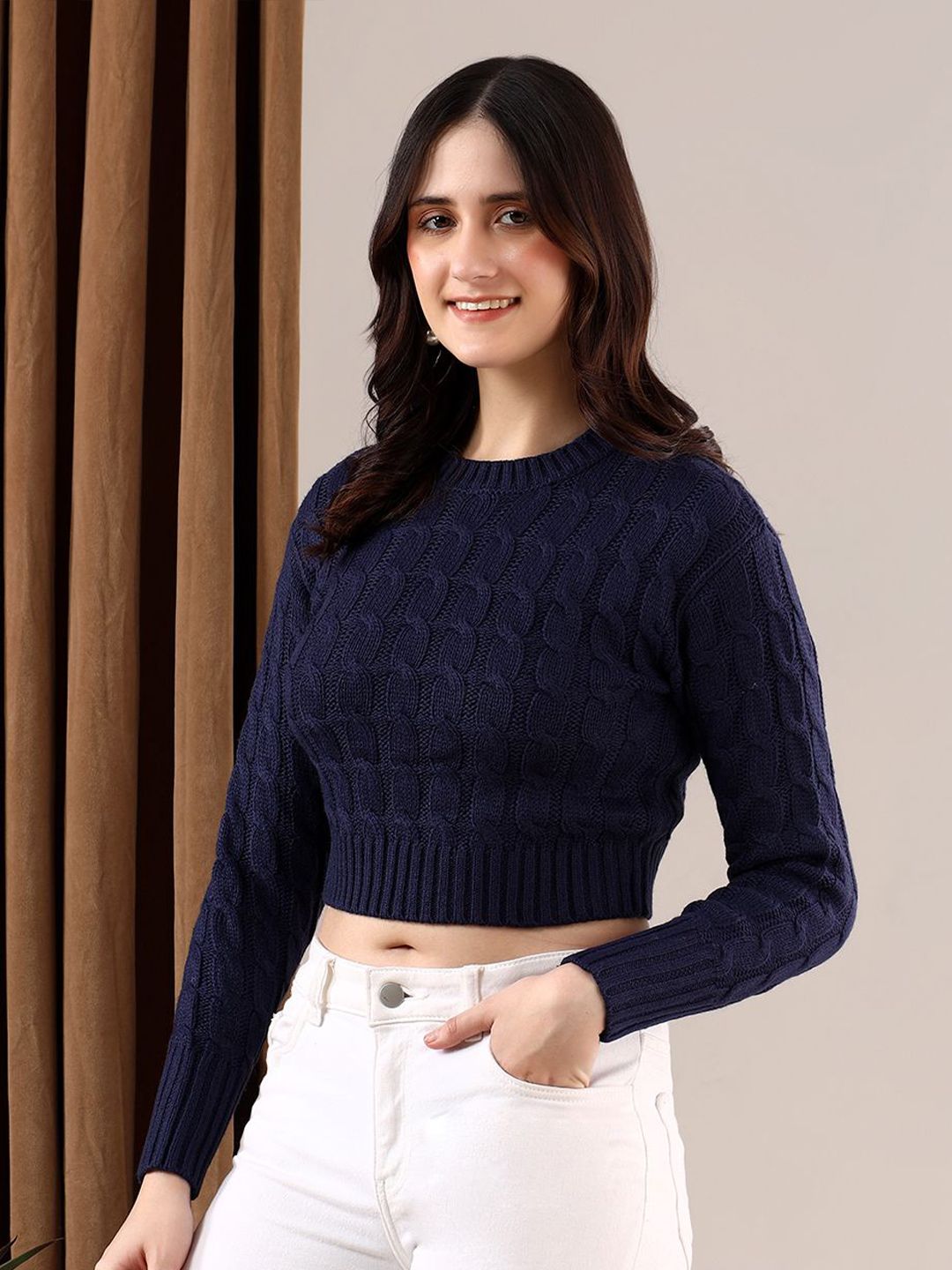 Kotty Women Cable Knit Crop Pullover