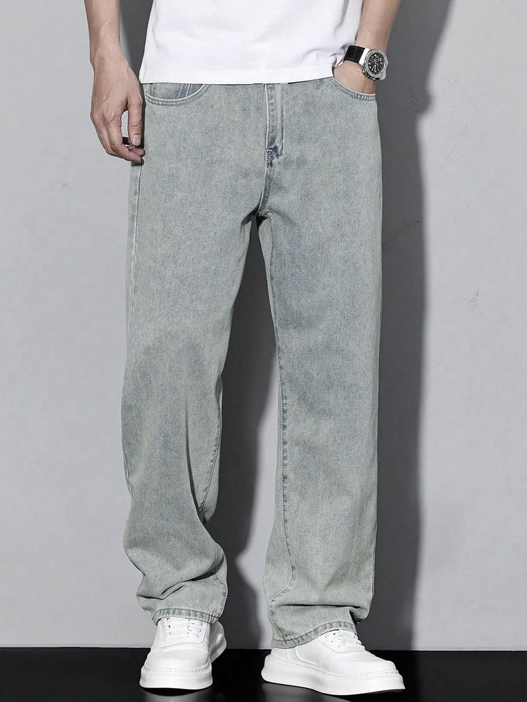 Kotty Men Baggy Fit Mid-Rise Light Fade Stretchable Jeans