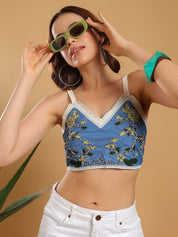 Kotty Women Self Design V-Neck Crochet Cotton Crop Top