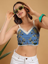 Kotty Women Self Design V-Neck Crochet Cotton Crop Top