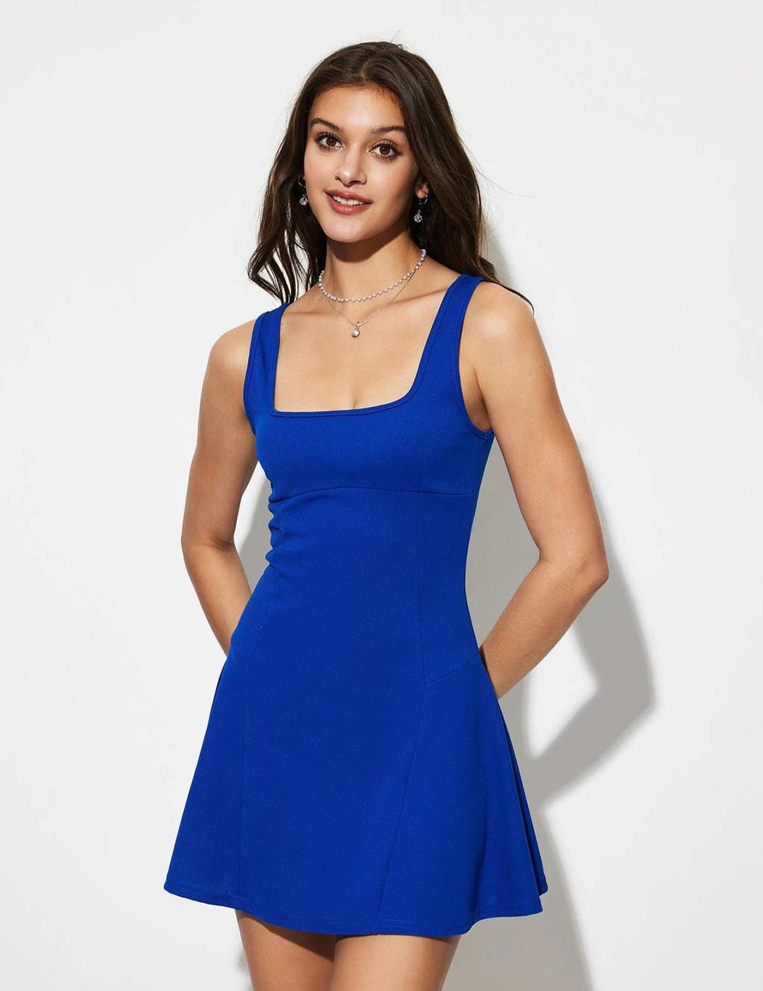 Kotty Women Square Neck Shoulder Straps Fit & Flare Dress