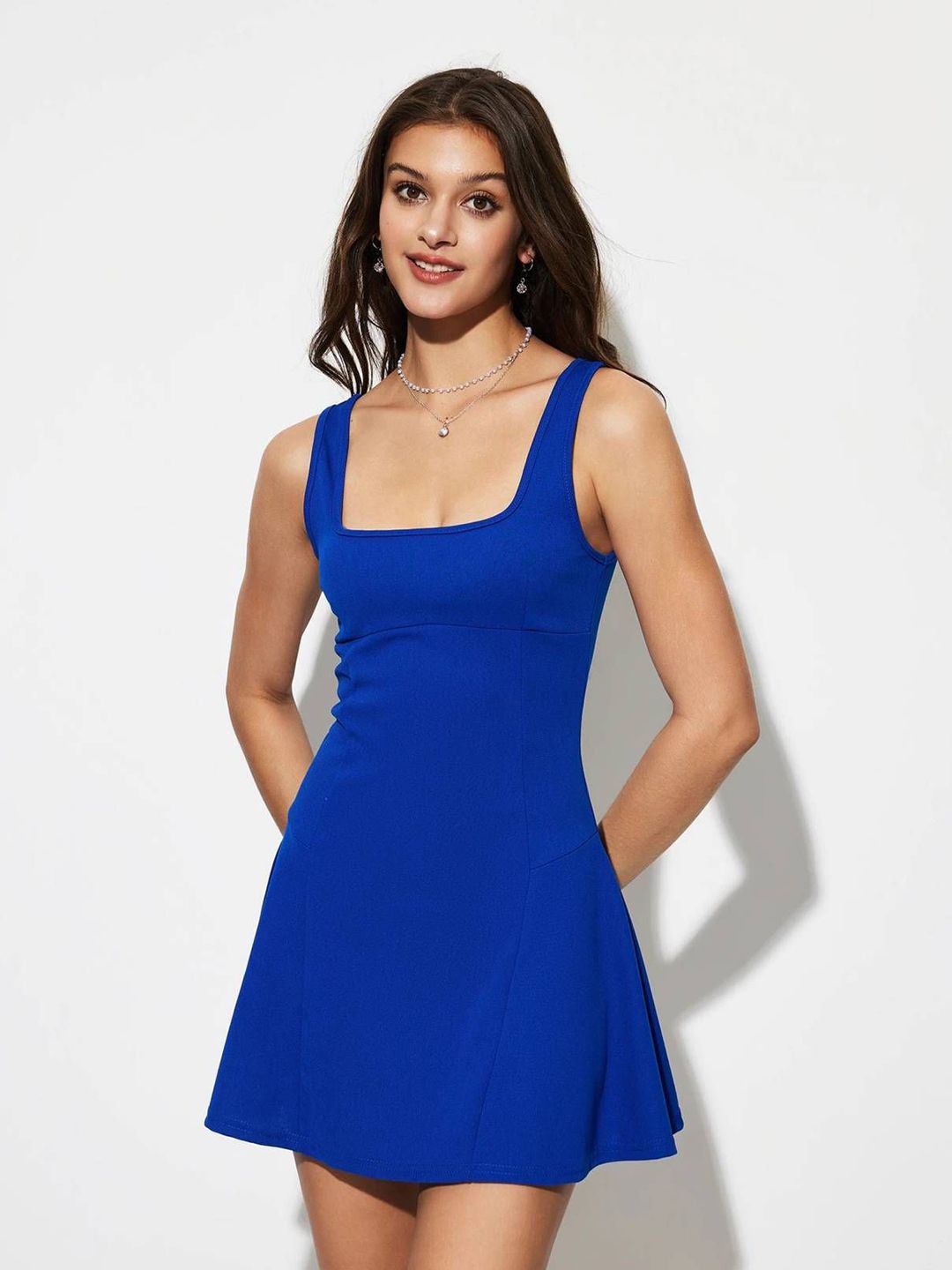 Kotty Women Square Neck Shoulder Straps Fit & Flare Dress