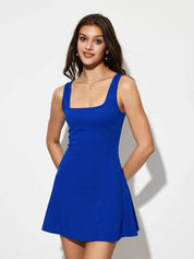 Kotty Women Square Neck Shoulder Straps Fit & Flare Dress