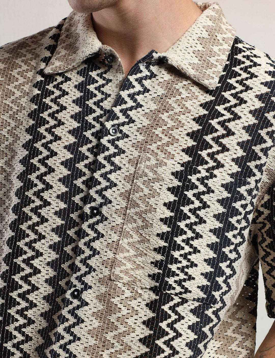 Kotty Men Sheer Striped Casual Shirt