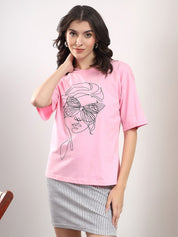 Kotty Abstract Printed Round Neck Cotton T-shirt