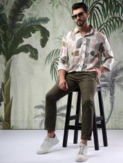 Kotty Men Spread Collar Abstract Printed Cotton Casual Shirt