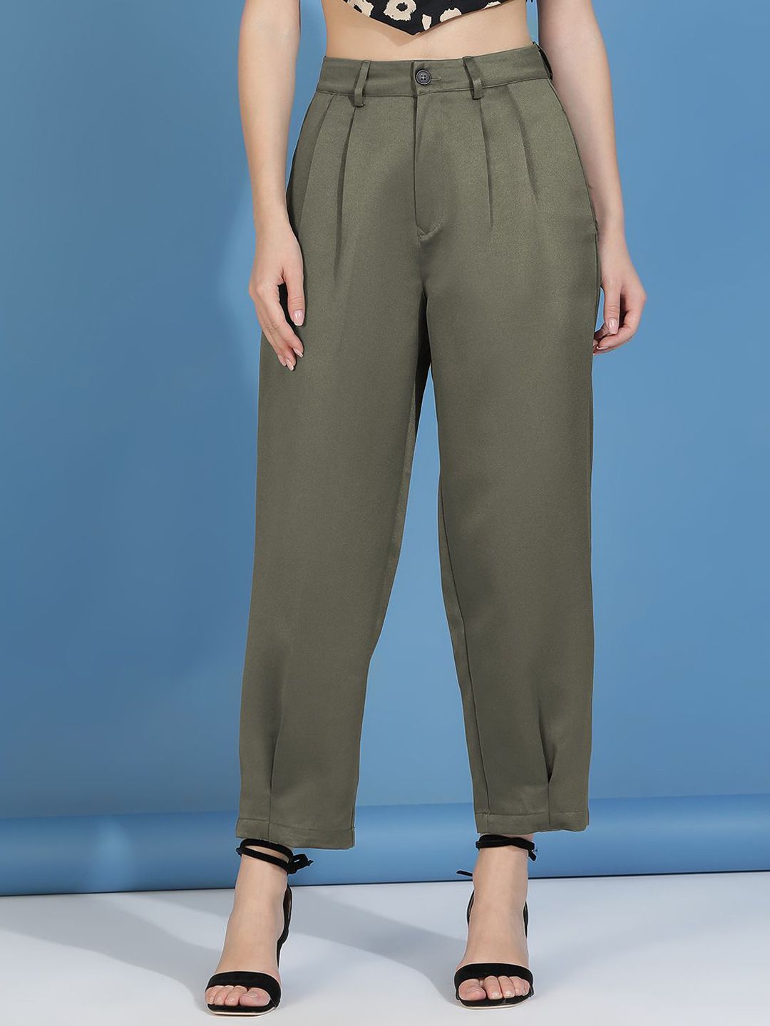 Kotty Women Relaxed Slim Fit High-Rise Easy Wash Trousers