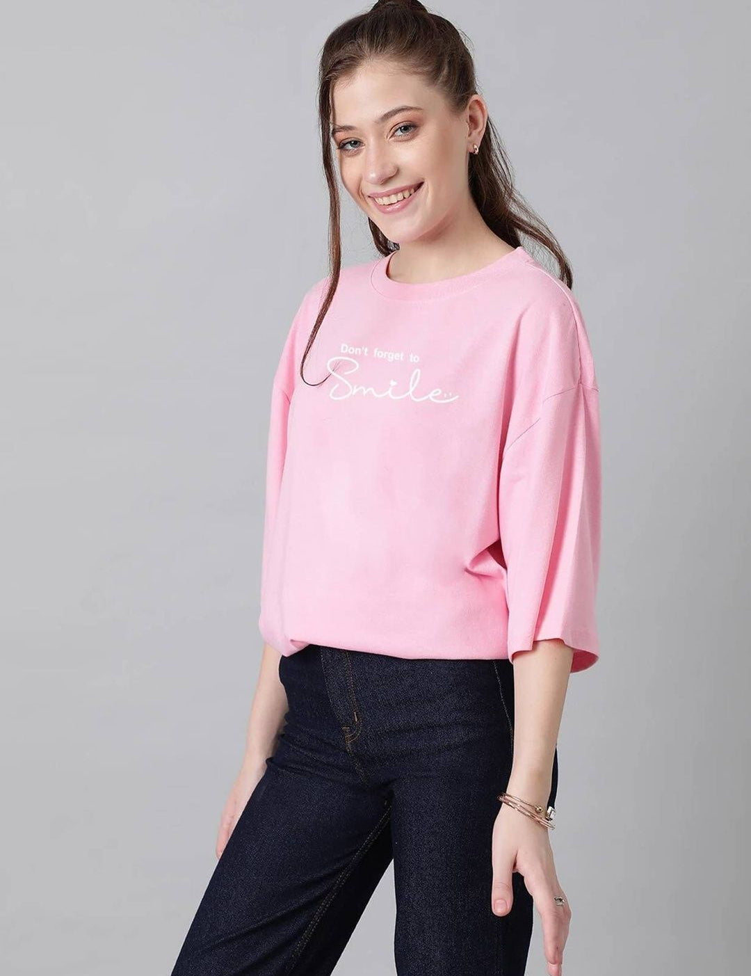 Kotty Women Typography Printed Drop-Shoulder Sleeves T-shirt