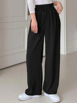 Kotty Women Cotton Relaxed Straight Leg Straight Fit High-Rise Easy Wash Pleated Trousers