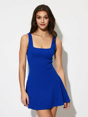 Kotty Women Square Neck Shoulder Straps Fit & Flare Dress