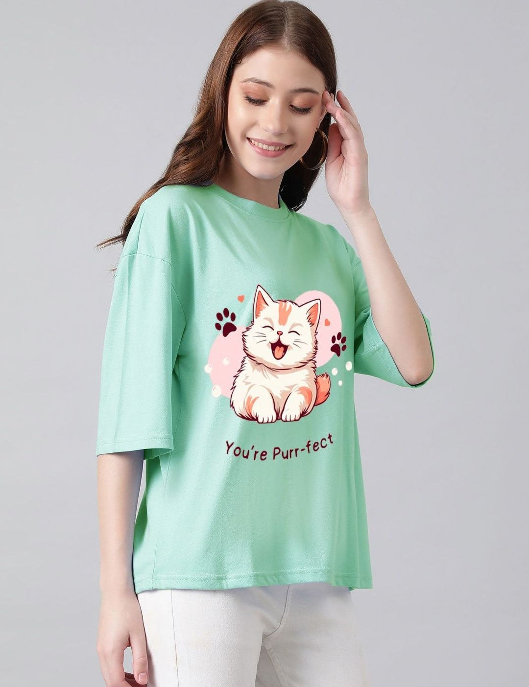Kotty Women Graphic Printed Round Neck Cotton Oversized T-shirt