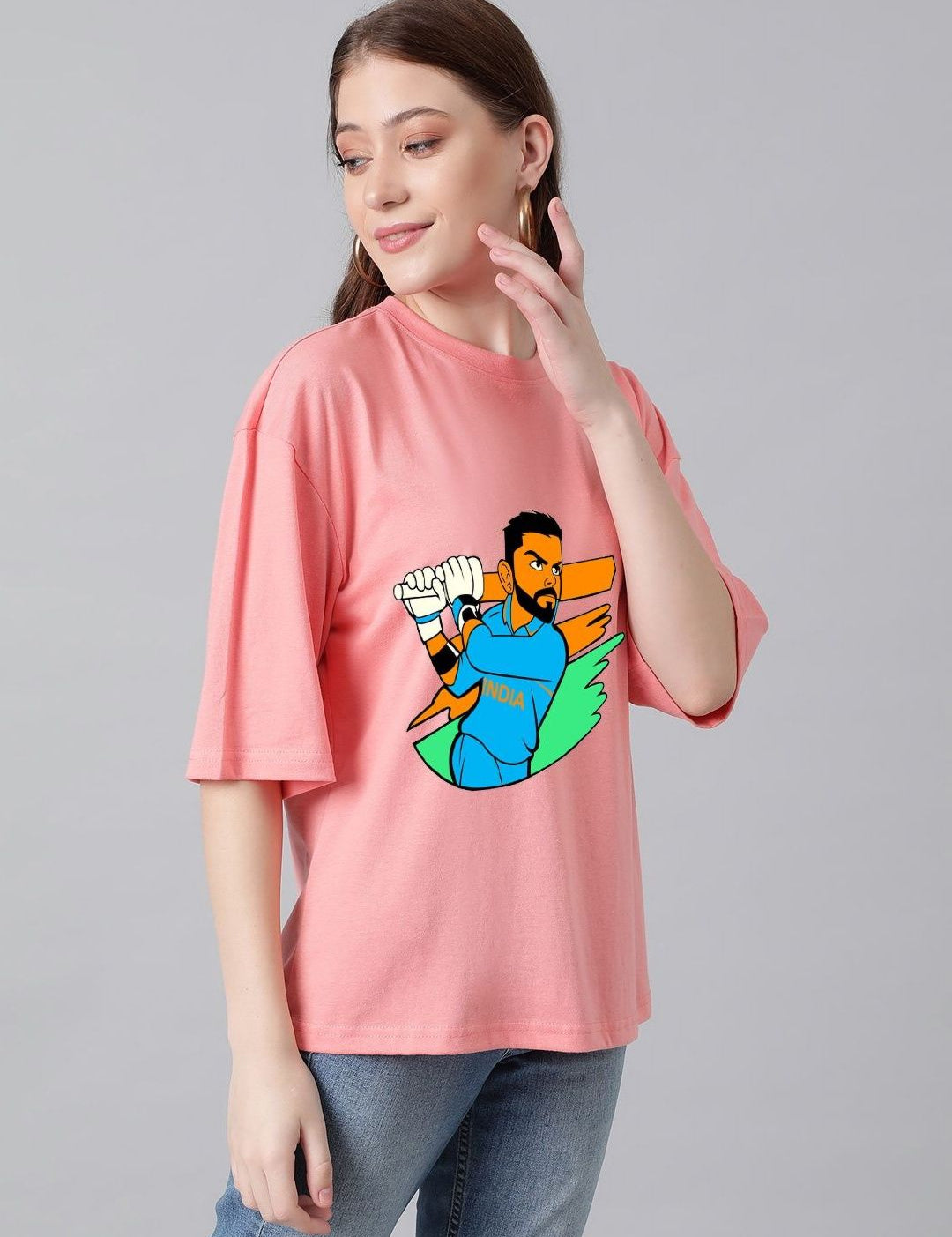 Kotty Women Graphic Printed Round Neck Cotton Oversized T-shirt