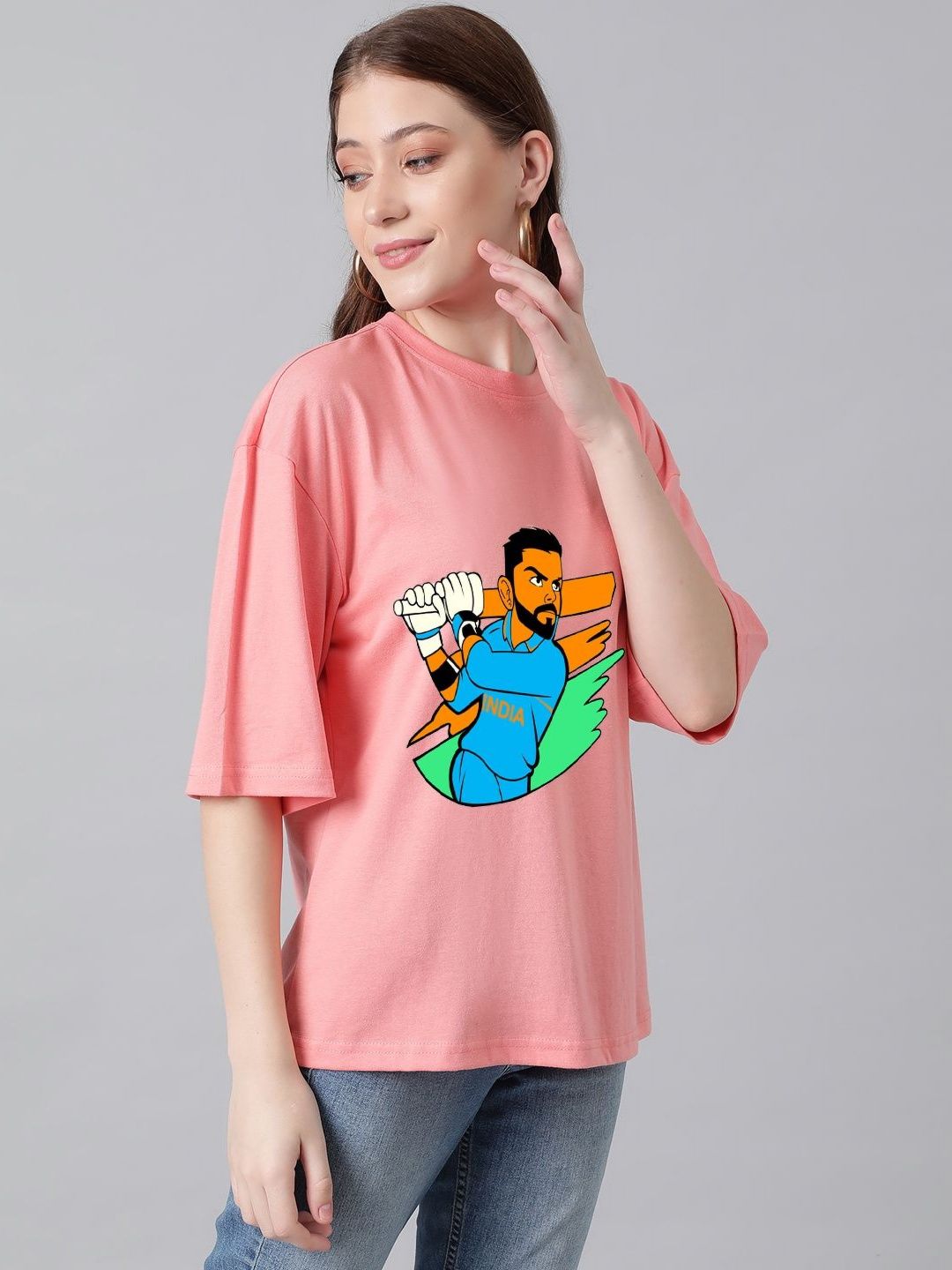 Kotty Women Graphic Printed Round Neck Cotton Oversized T-shirt