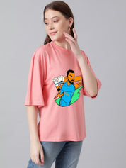 Kotty Women Graphic Printed Round Neck Cotton Oversized T-shirt
