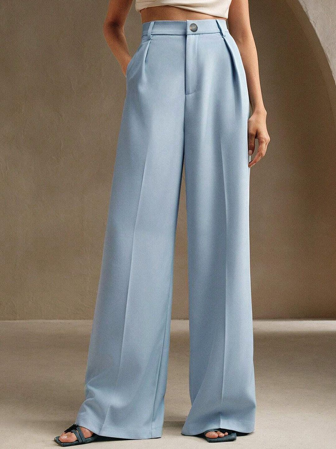 Kotty Women Straight Fit High-Rise Easy Wash Pleated Trousers