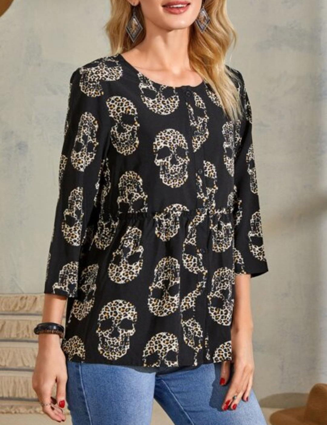 Kotty Women Printed Round Neck Crepe Top