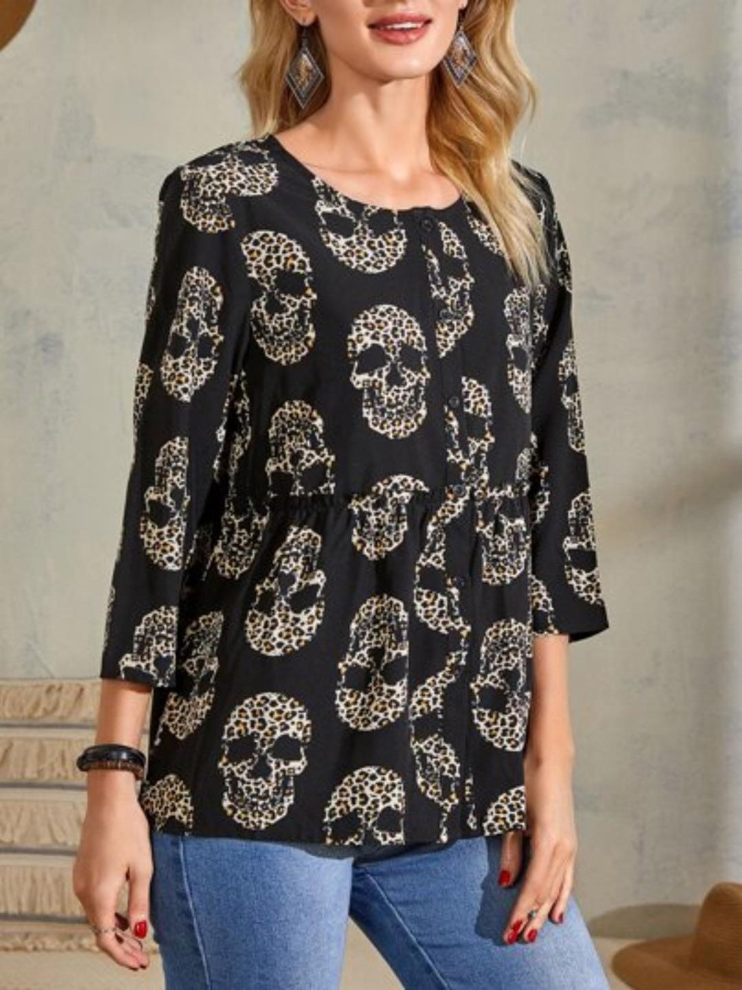 Kotty Women Printed Round Neck Crepe Top