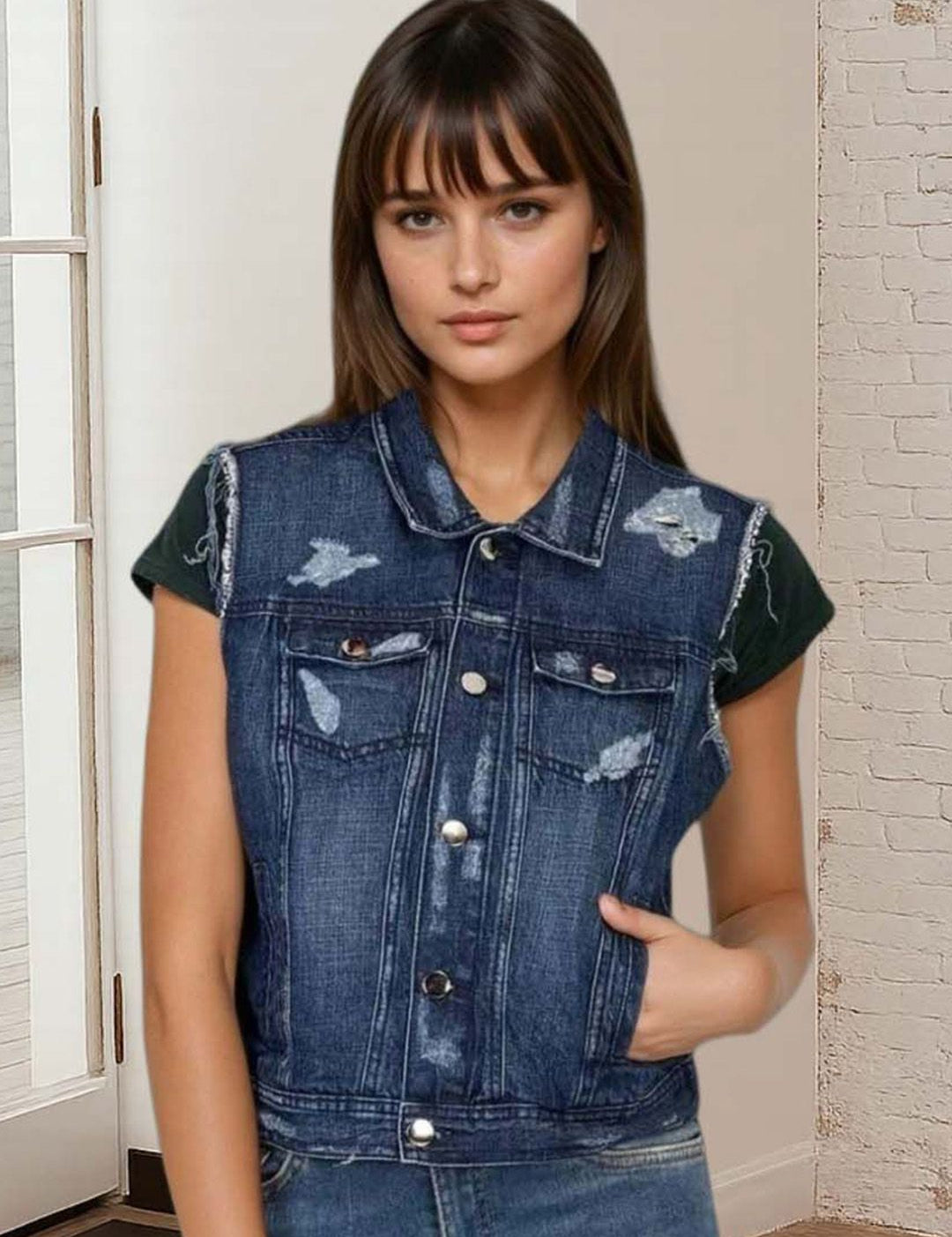 Kotty Women Spread Collar Solid Denim Jacket