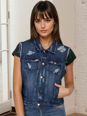 Kotty Women Spread Collar Solid Denim Jacket