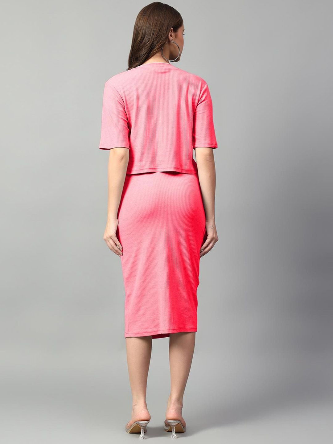 Kotty Pink V-Neck Short Sleeves Top With Skirt 