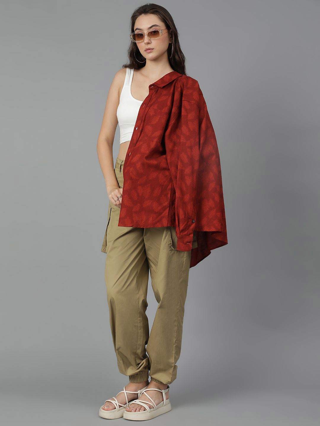 Kotty Women Spread Collar Floral Printed Cotton Oversized Casual Shirt