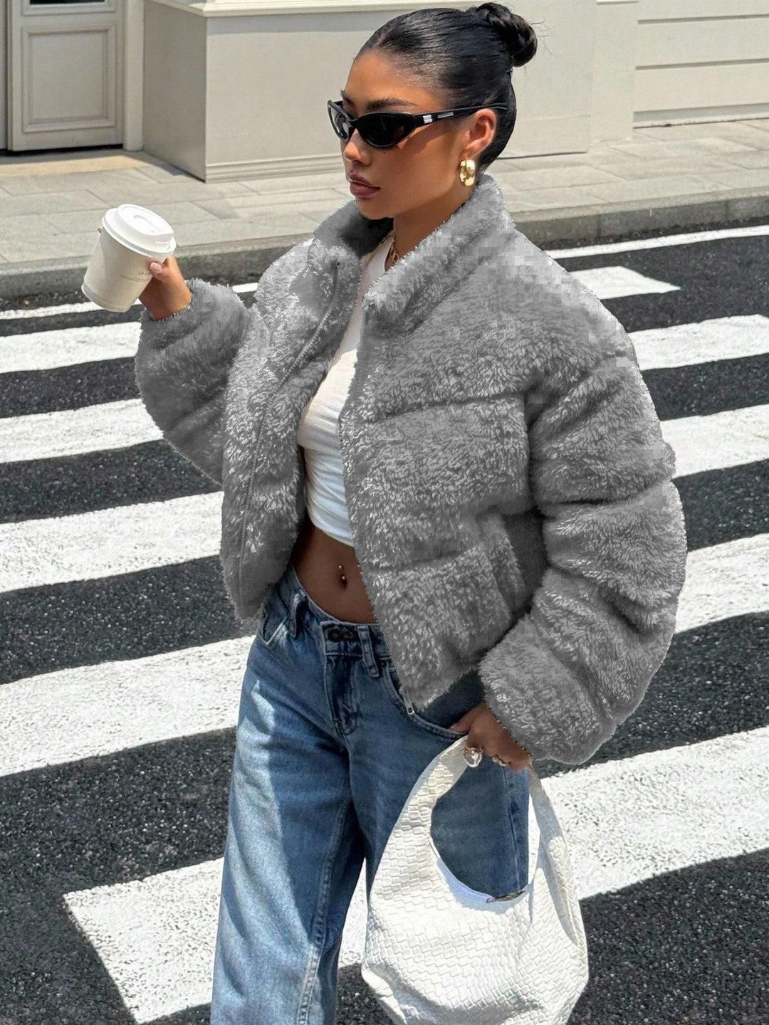 Kotty Women Woollen Crop Open Front Jacket