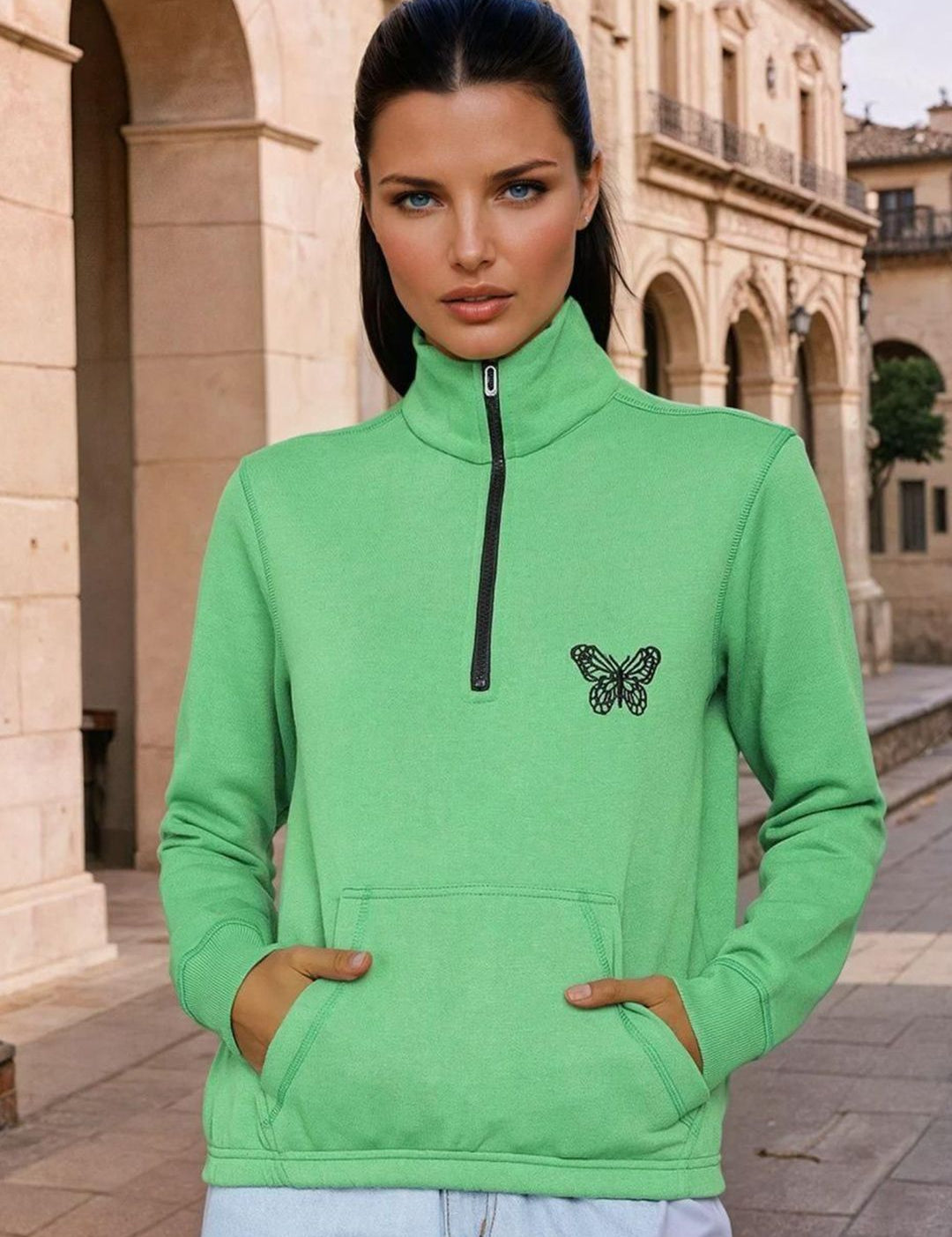 Kotty Women Mock Collar Printed Sweatshirt