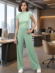 Green Relaxed Fit High-Rise Trousers for Women | Kotty