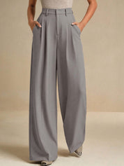 Grey Straight Fit High-Rise Trousers for Women | Kotty