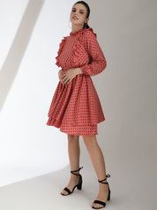 Kotty Women Polka Dots Printed Puff Sleeve Fit & Flare Dress